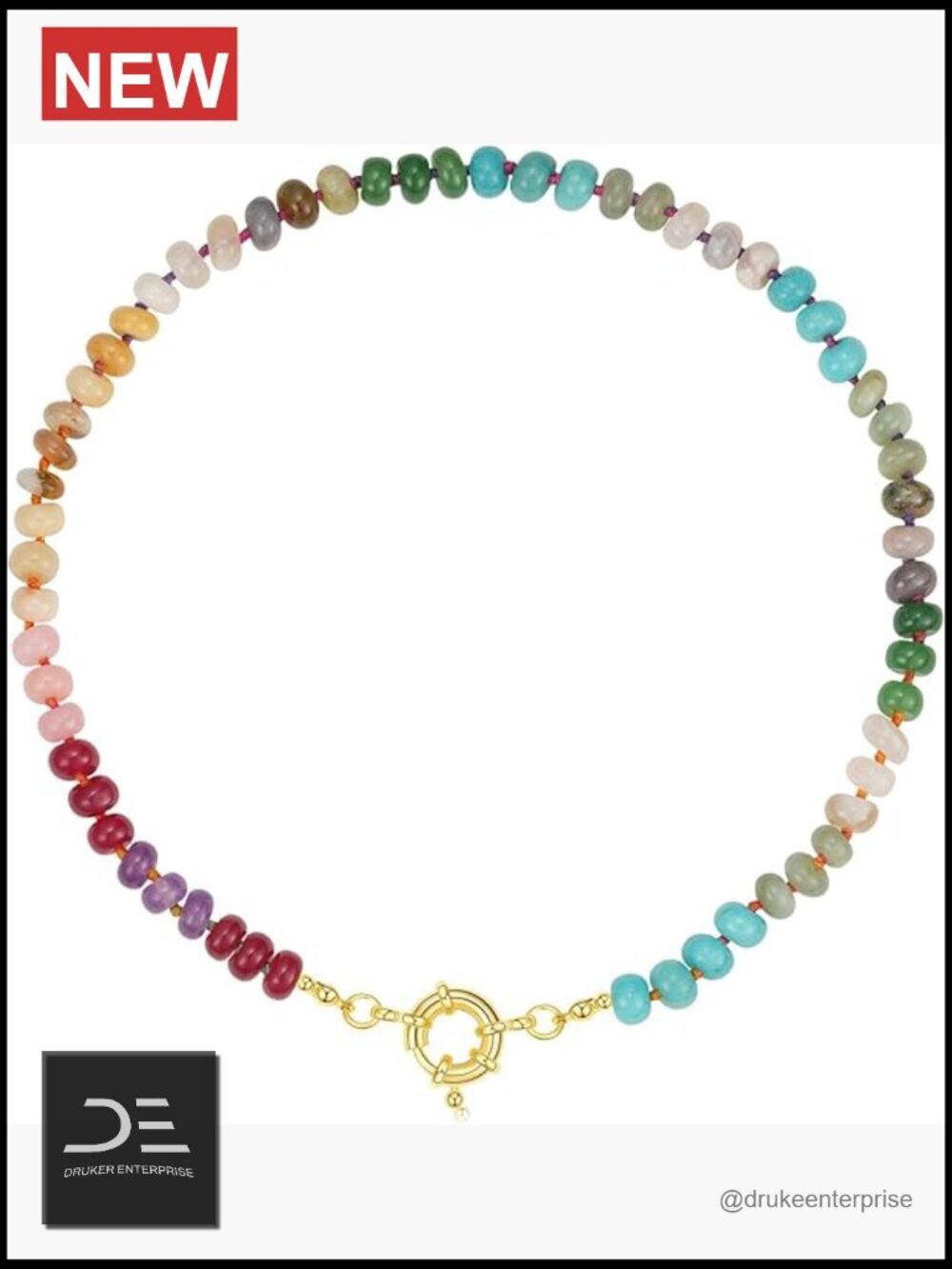 Handmade Natural Gemstone Choker Necklace 17" 14K Gold Plated